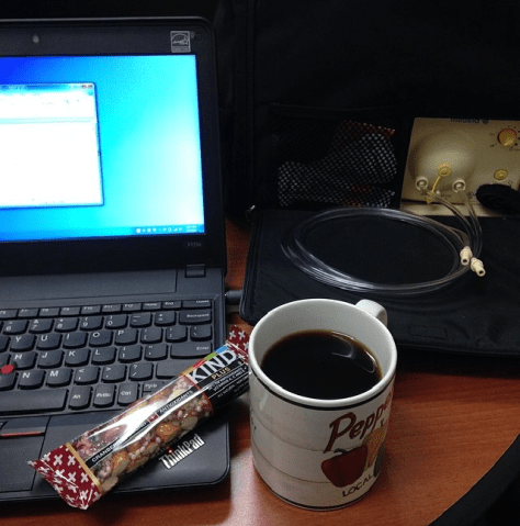 My view during my planning period every day after I came back from maternity leave: work laptop, breakfast, breast pump.