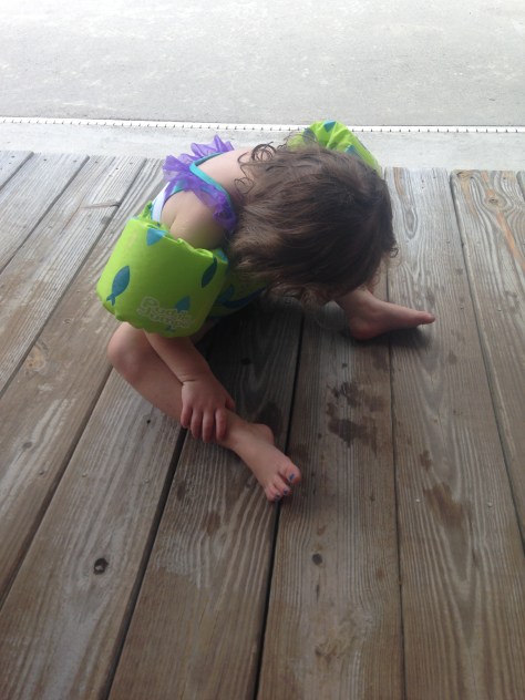 Why is my child crying? Because she wanted to get in the pool. And then she didn't anymore.